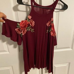 Off the shoulder top with embroidered roses